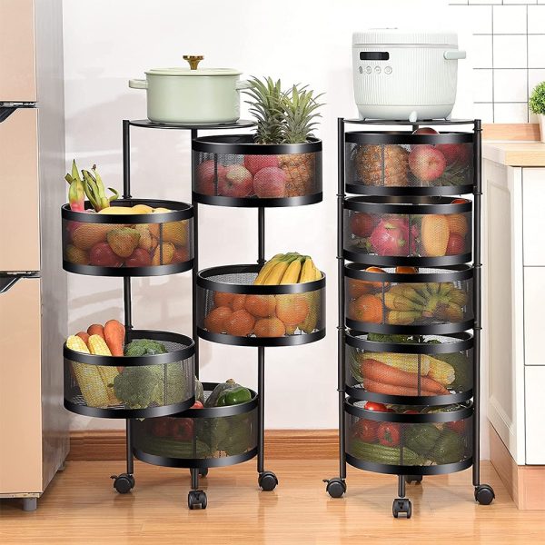 5 Layers Kitchen Rotating Shelf 360 Degree Baskets Fruit Vegetable Storage Rack Floor Round Shelf With Wheels - Image 3